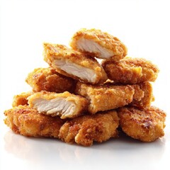 Stacked Fried Chicken Pieces On White Background
