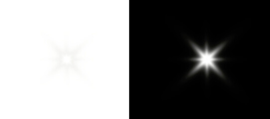 PNG white glow with glitter spark and golden flare effect around bright star on transparent festive background with stardust, dust and shine particles PNG.