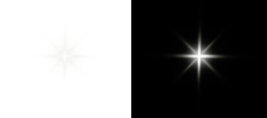 PNG white glow with glitter spark and golden flare effect around bright star on transparent festive background with stardust, dust and shine particles PNG.