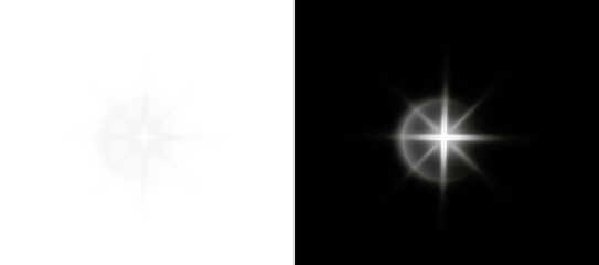 PNG starburst explosion with shine, glow, bokeh and white sparkle flare on night sky vector background for festive magic atmosphere and light effect card PNG.