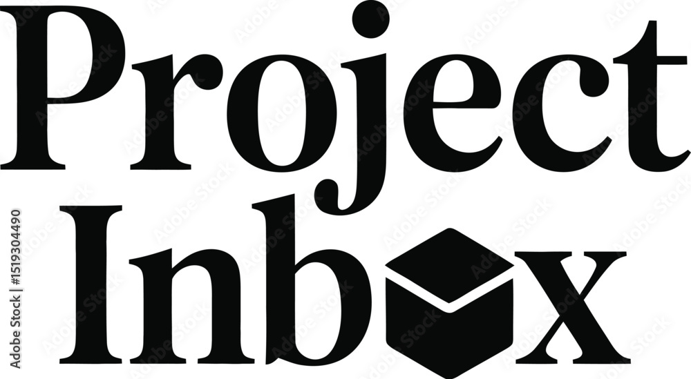 Aufkleber project inbox text logo in black and white featuring a box symbol for business applications and mark