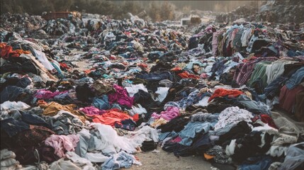 A stunning image of used clothes in dump, Fast fashion, Sustainability.