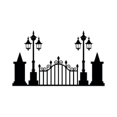 Obraz premium Weathered Threshold Iconic Metal Gate Emblem Old World Access Vector Logo of Vintage Metal Gate