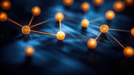 Connected nodes glow, linking on deep, blurred background