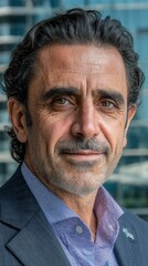Fototapeta premium Confident man with dark curly hair, business attire