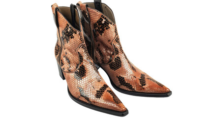 Ankle Boots with Faux Snakeskin Texture on white background