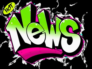 letter hot news, digital graffiti hot news with cool simple graffiti patterns, and with bright colors and unique background effects