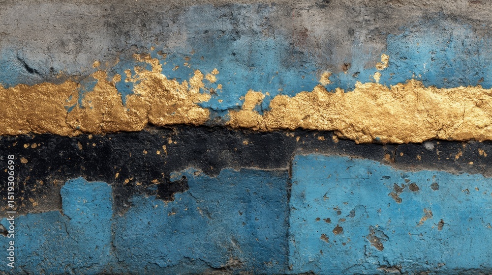 Poster minimalistic abstract art featuring blue, black, and gold colors with clean lines and modern design,
