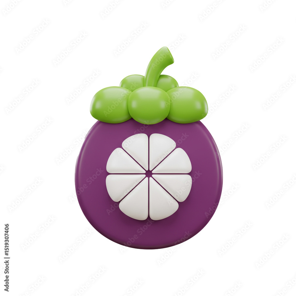 Poster 3d rendering of a stylized mangosteen fruit with a white background for design elements