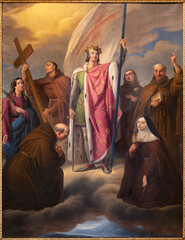 PIACENZA, ITALY - MAY 19, 2025: The painting of St. Louis king of France in the church Basilica di Santa Maria di Campagna Paolo Bazzini from 18. cent.