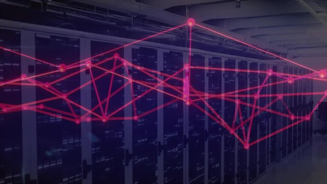 On fade in, red overlay pulsing and scrolling with flickering nodes simulating live data flow