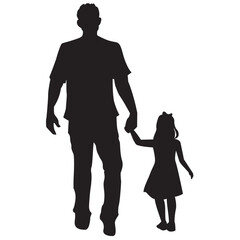 Happy Father Day Concept – Loving Dad Carrying Daughter – Line Art Silhouette for Modern Family, Hero, Love Celebration Event