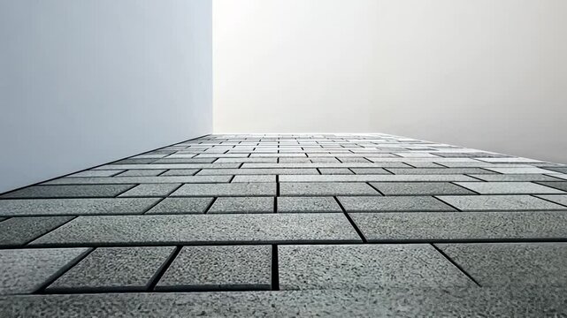 Perspective view of a gray brick pavement extending into the distance