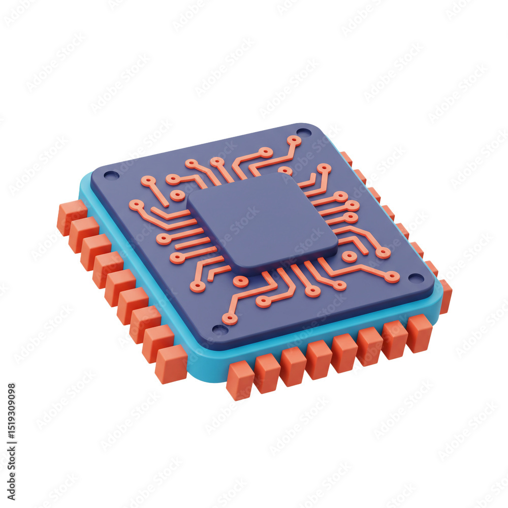 Poster 3d rendered illustration of a computer processor or integrated circuit chip design