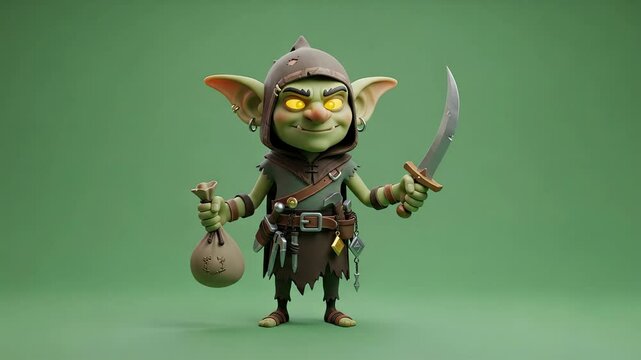Sneaky goblin thief with dagger and pouch