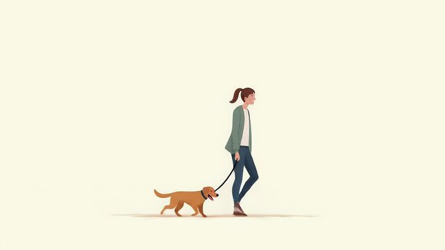 Woman Walking Dog - Minimalist Illustration