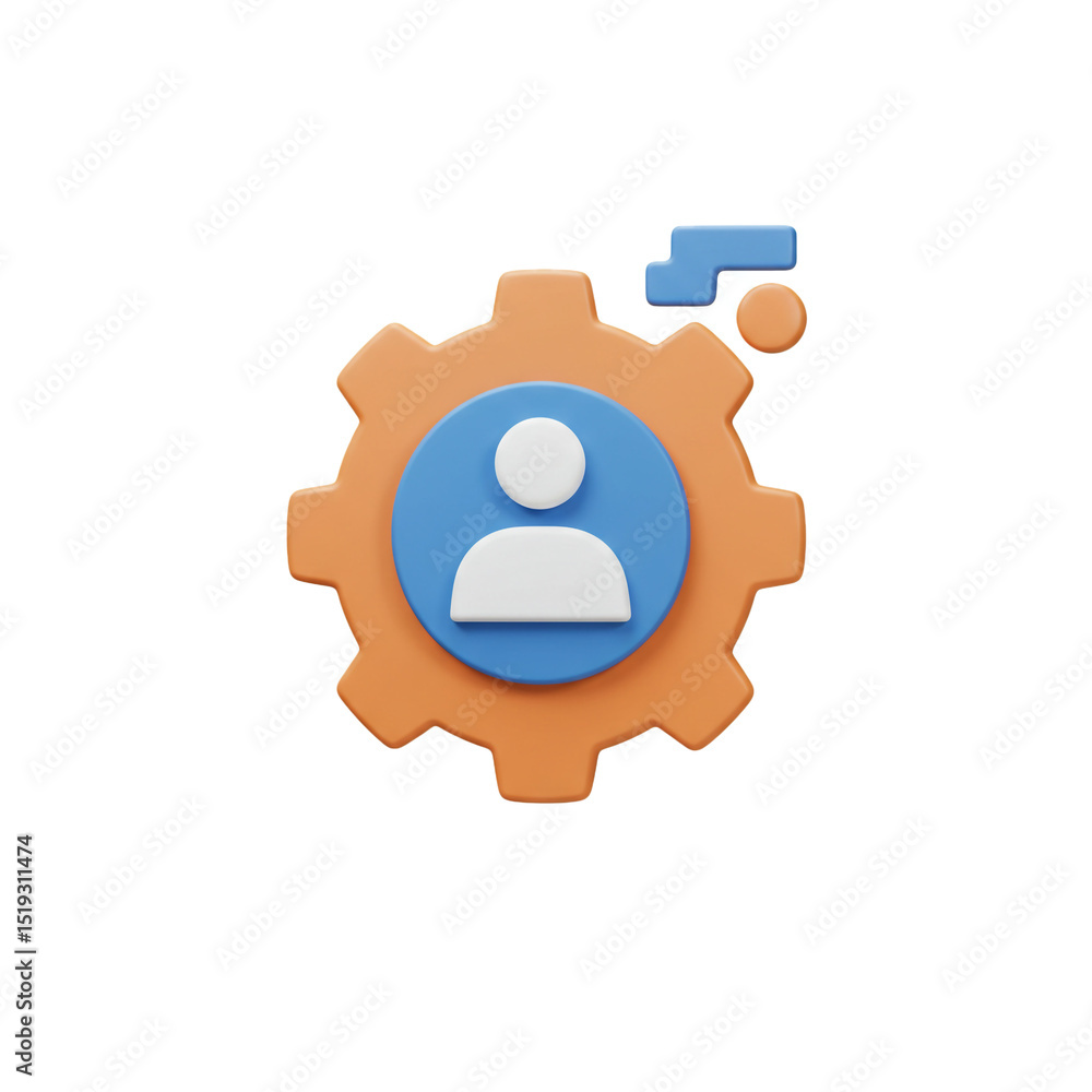 Poster 3d rendering of user settings concept with gear icon and person symbol in modern style