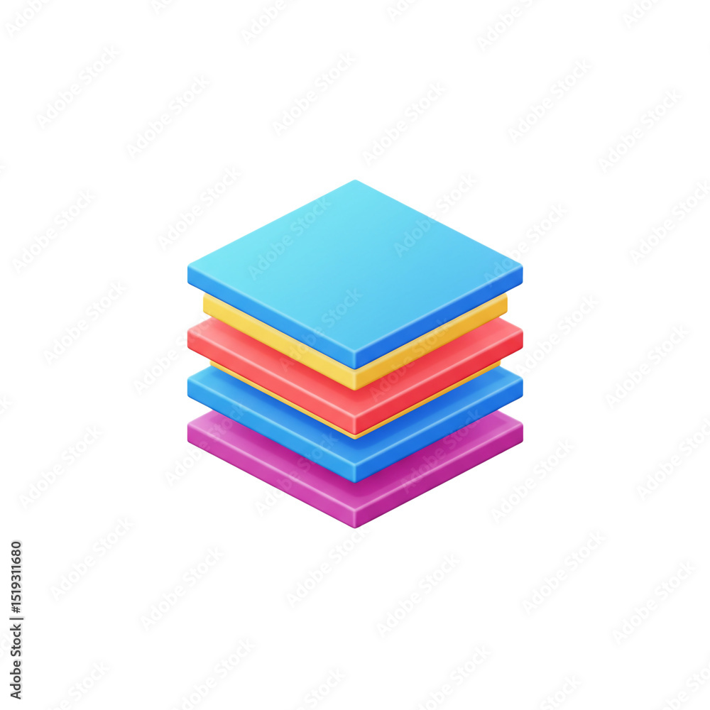 Poster isometric colorful stacked layers illustration for presentation and data visualization design