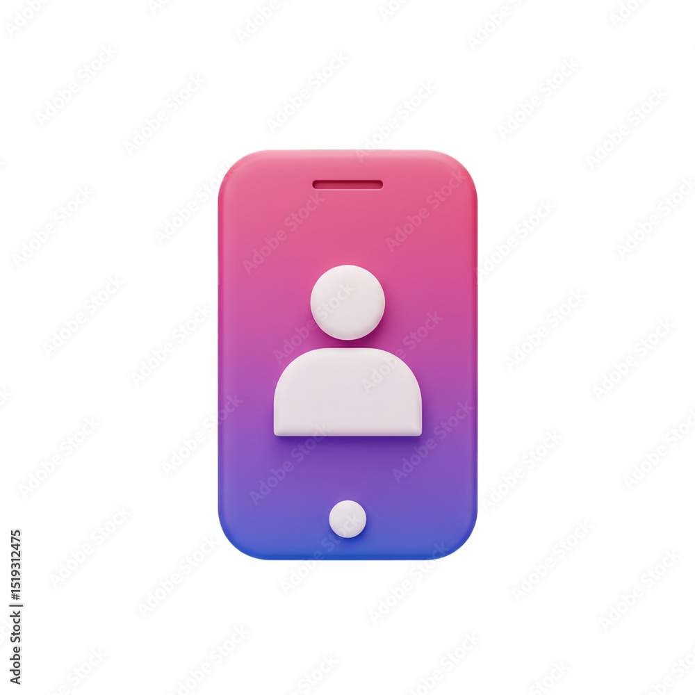 Poster 3d render of a smartphone with user profile icon, illustrating contact and connection