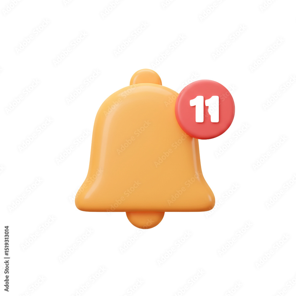 Poster 3d rendered notification bell with an alert icon displaying the number eleven on a red badge