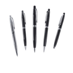 Five Elegant Pens Arranged Vertically on a Green Transparent background