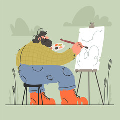 The Painter in His Natural Habitat. A Cartoon Style Illustration of an Artist