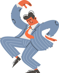 Animated Man in Pinstripe Suit Dancing Vigorously with Joyful Expression.