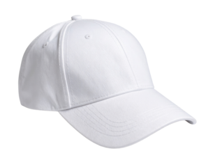 Plain white baseball cap with a curved brim and structured crown.