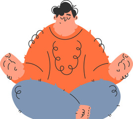 Cartoon Man Meditating in Lotus Position for Mental Health and Wellness, Vector.