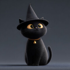Cute black cat wearing witch hat halloween adorable spooky season pet animal art