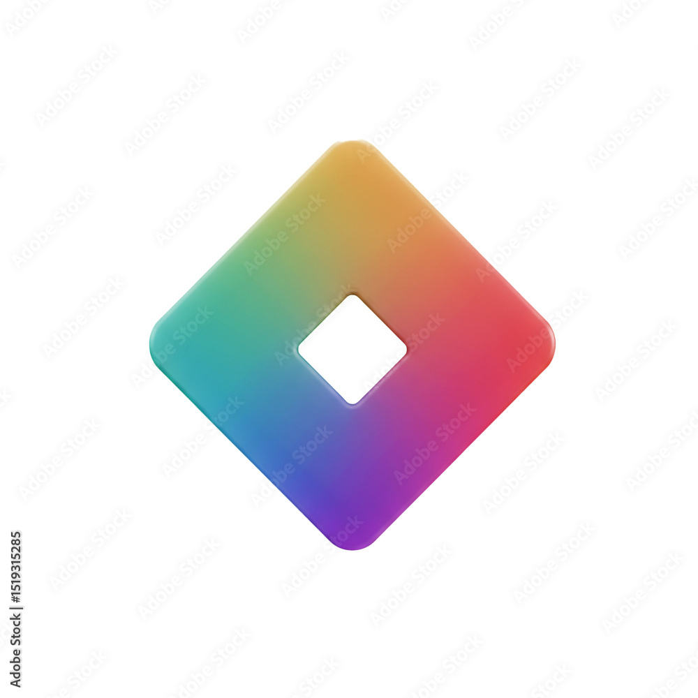 Poster abstract colorful diamond shape with a square hole in the middle against a white background