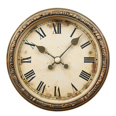 Fototapeta premium Vintage Decorative Wall Clock with Roman Numerals on a Transparent Background for Timeless Classic Interior Design