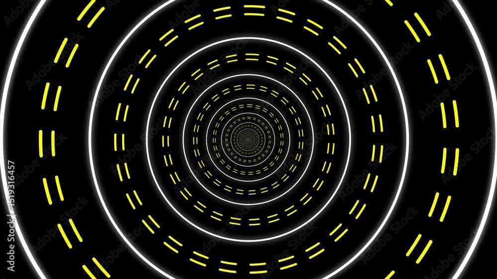 Aufkleber abstract tunnel of repeating yellow and white lines expanding into a central infinity point on black