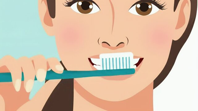 Woman Brushing Teeth: Oral Hygiene Cartoon Illustration
