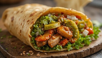 shawarma fresh roll sandwich vegetables, sauce meat chicken pork lamb beef taco tortilla flatbread wraps snack trend meal.