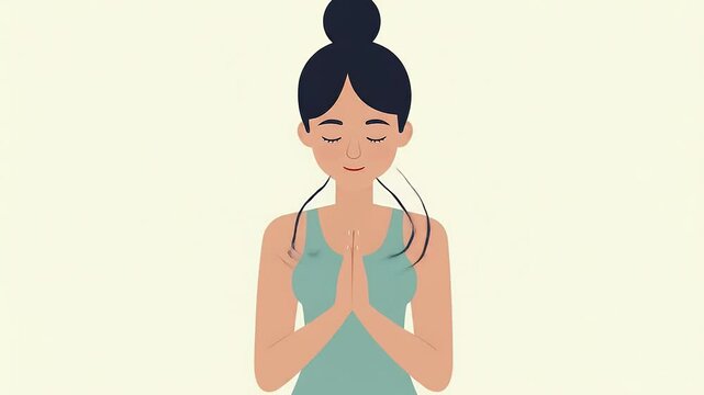 Serene Yoga Pose: Woman Meditating with Hands in Prayer Position
