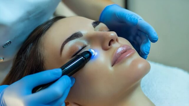 Cosmetologist using dermapen for anti aging treatment on skin