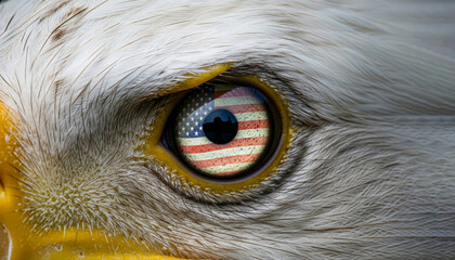 American Bald Eagle Eye Reflecting The United States Flag