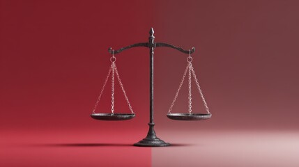 Symbolic Representation of Justice with Scales on a Red and White Background
