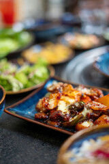 Closeup of a beautifully arranged plate of food on a table
