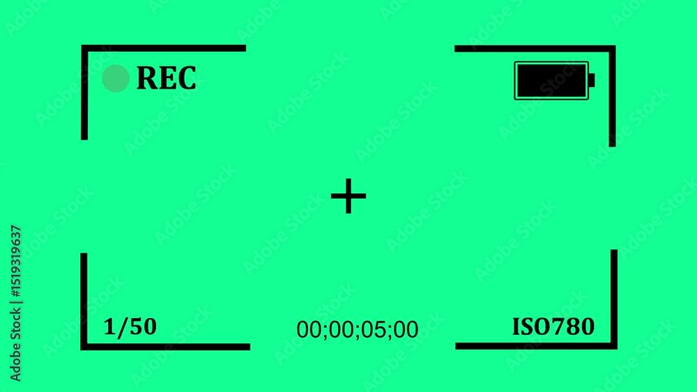 Poster camera recording interface with on screen display elements against a bright green background for con
