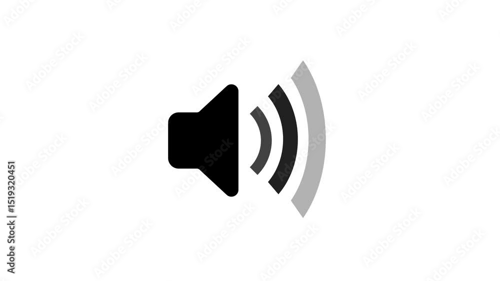 Poster vector graphic animation of a speaker icon with sound waves emanating against a white background dep