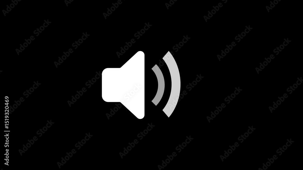 Poster white speaker icon with sound waves on black background simple graphic design for audio and sound re