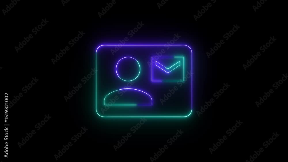 Poster neon animated identity card icon on black background illustrating secure verification and digital co