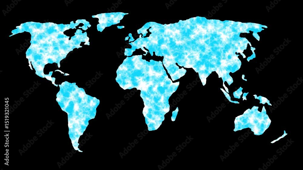 Poster abstract world map with clouds on black background illustrating global concepts and international th