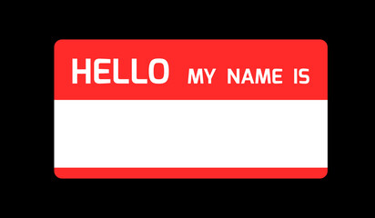 Name badge or sticker template. Blank hello my name is simple introduction tag design. Red name badge.