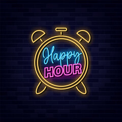 Neon Happy Hour Sign Vector