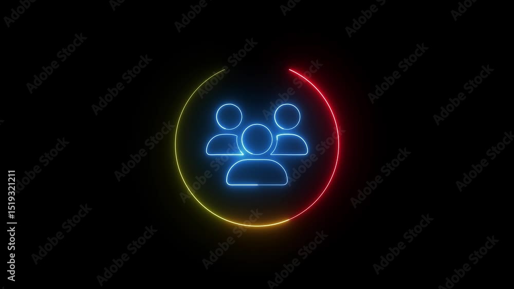 Aufkleber neon animated group of people symbol within a glowing circle on black background representing commun