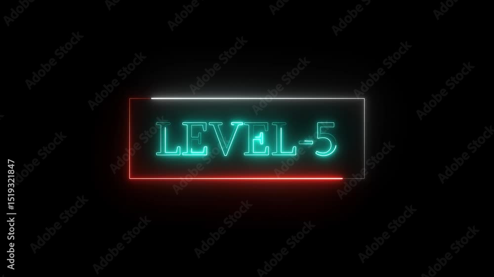Poster neon level 5 sign animated on a black background suitable for gaming or tech related projects