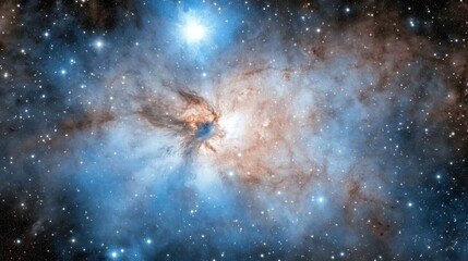 Vibrant cosmic nebula with swirling gases, bright stars, looming black hole, ethereal light distortion, awe-inspiring deep space scene.